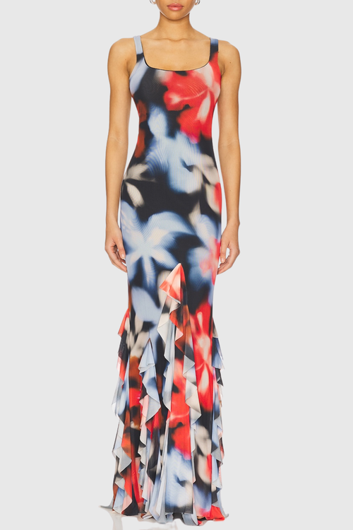Nichola Floral Print Ruffle Maxi Dress