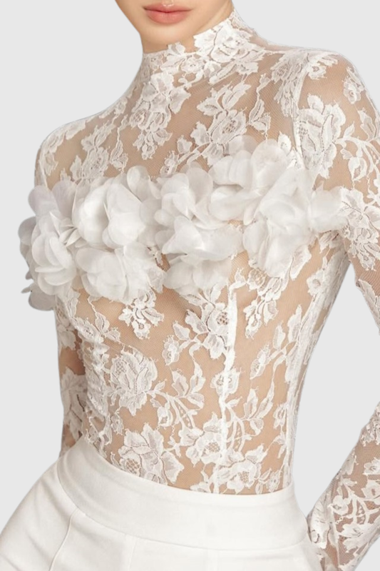 Nyra Floral Lace Top - White