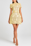 Oenai Floral Lace Belted Mini Dress