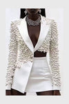 Olwa Asymmetrical Pearl Embellished Blazer & Skirt set