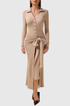 Omara Bow Tie-waist Knit Midi Dress - Khaki