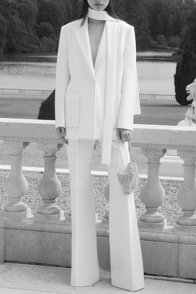 Ophelia Scarf-Detailed Blazer Set - White