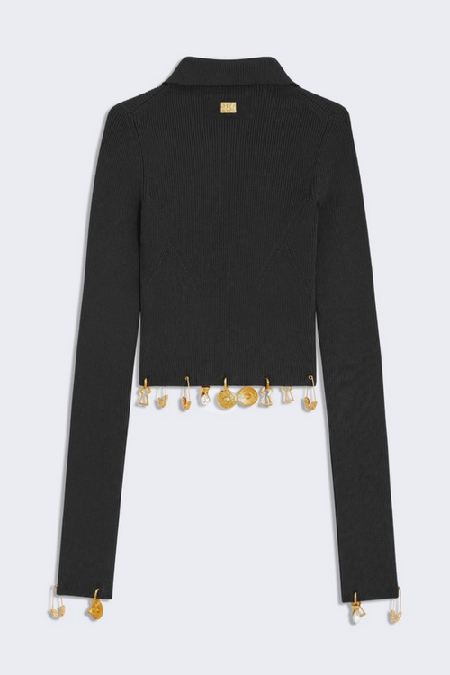 Ortiza Metal Embellished Knit Top & Midi Skirt Set - Black