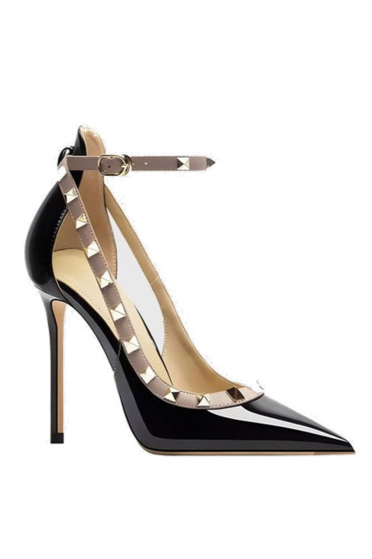 Osanya Rivet Embellished Strap Cutout Pumps  - Black