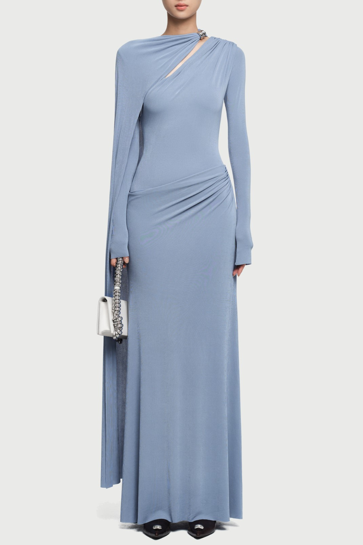 Ozzie Asymmetrical Cape-sleeve Cutout Maxi Dress - Blue-76