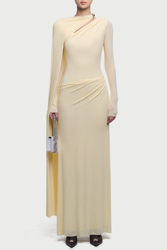 Ozzie Asymmetrical Cape-sleeve Cutout Maxi Dress - Yellow