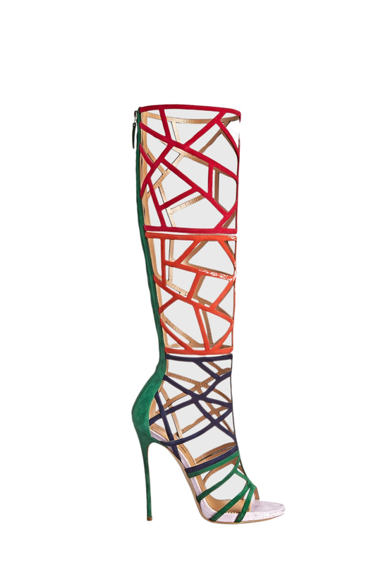 Parsa Colorblock Cage Knee High Boots