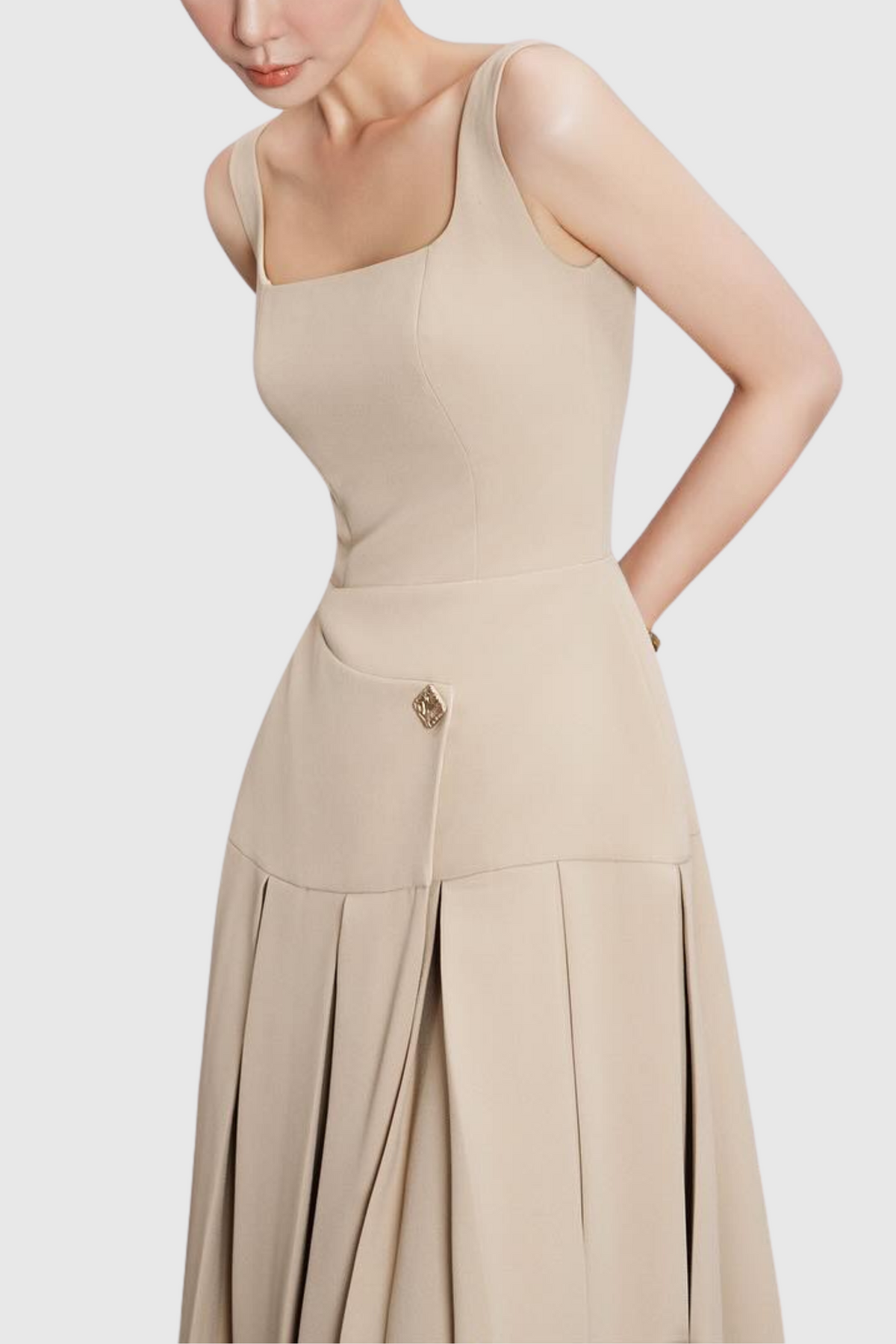 Pasha Cape Asymmetrical Pleated Midi Dress