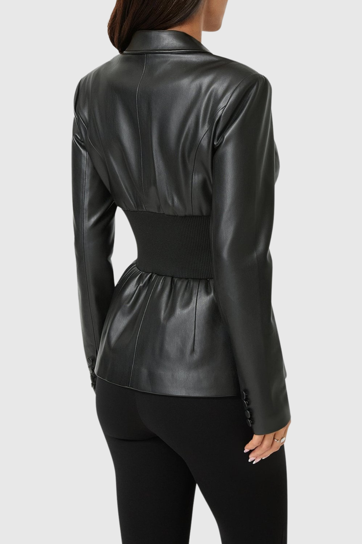 Phafa Rib Waisted Leather Jacket