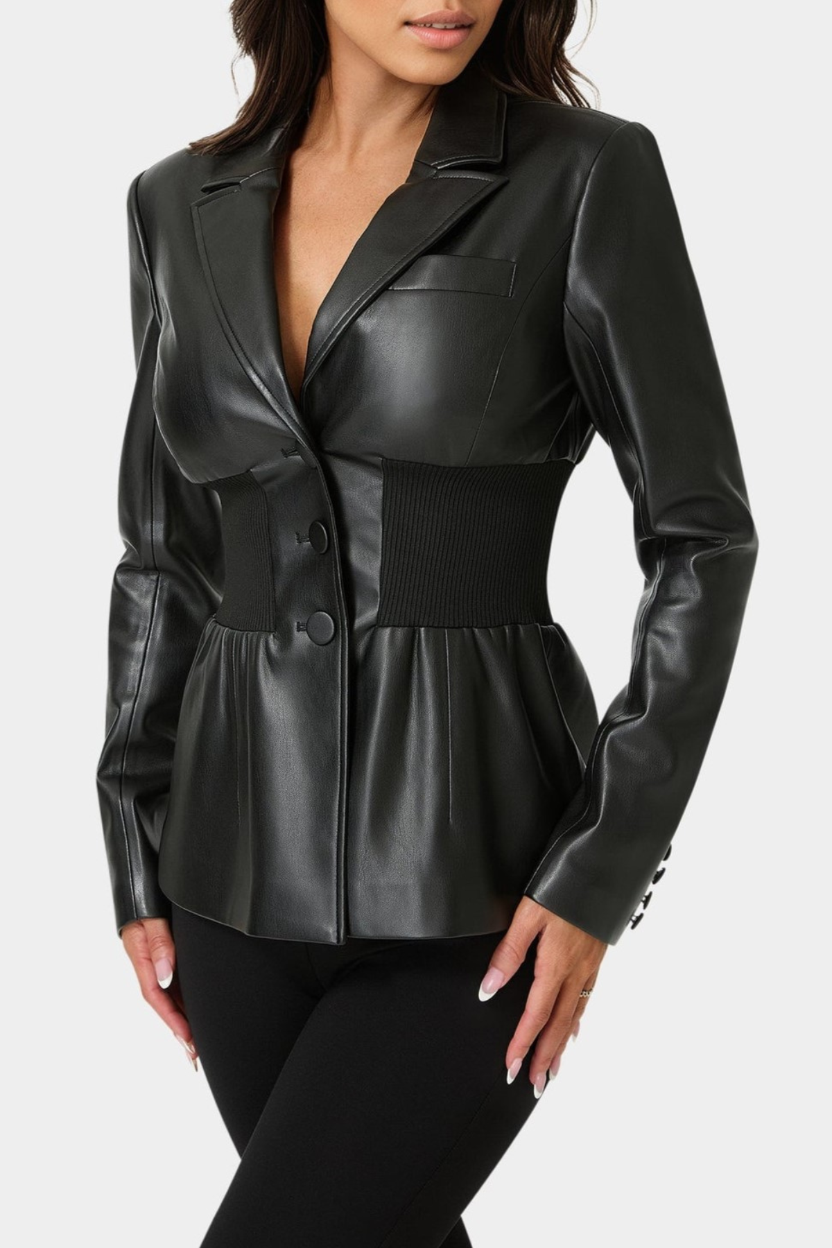 Phafa Rib Waisted Leather Jacket