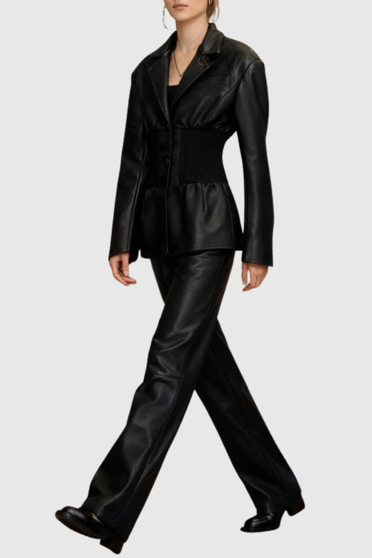 Phafa Rib Waisted Leather Jacket