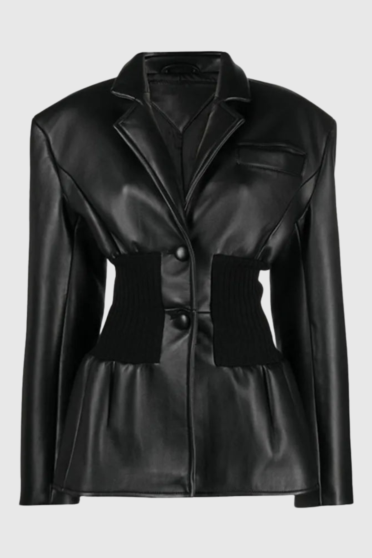 Phafa Rib Waisted Leather Jacket