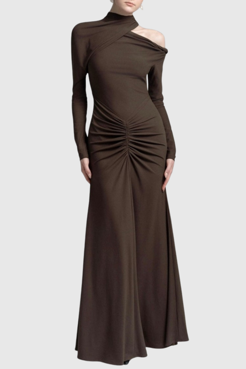 Pieda Cutout Ruched Maxi Dress - Chocolate