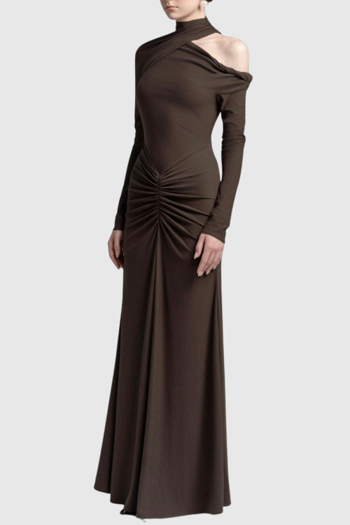 Pieda Cutout Ruched Maxi Dress - Chocolate
