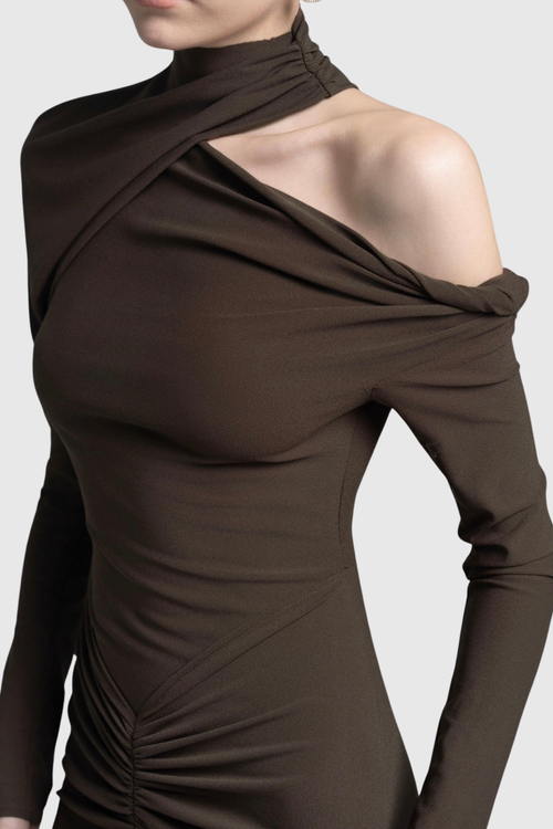 Pieda Cutout Ruched Maxi Dress - Chocolate