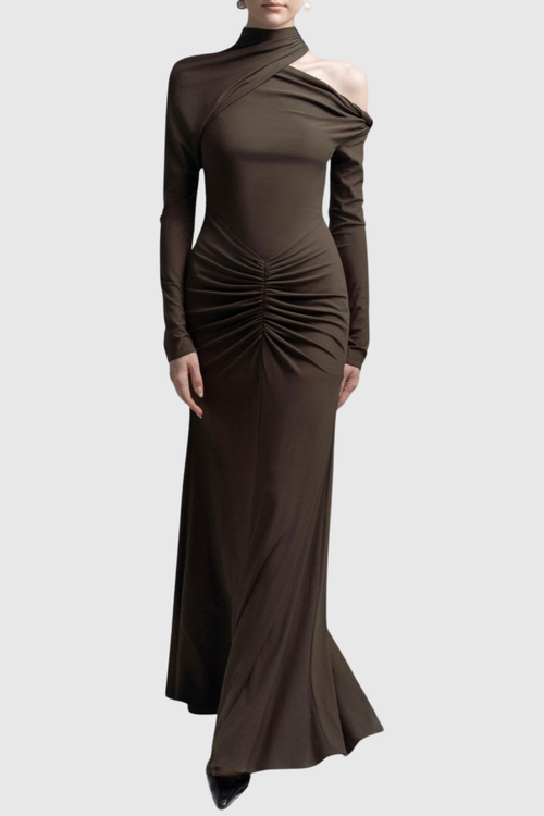 Pieda Cutout Ruched Maxi Dress - Chocolate
