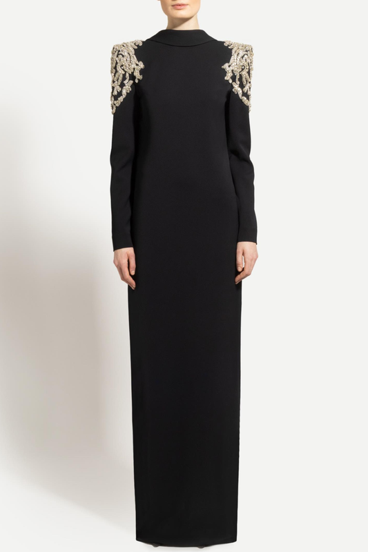 Pietro Crystal Embellished Backless Maxi Blazer Dress