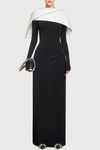 Priora Asymmetric Shawl Ruched Maxi Dress - Black