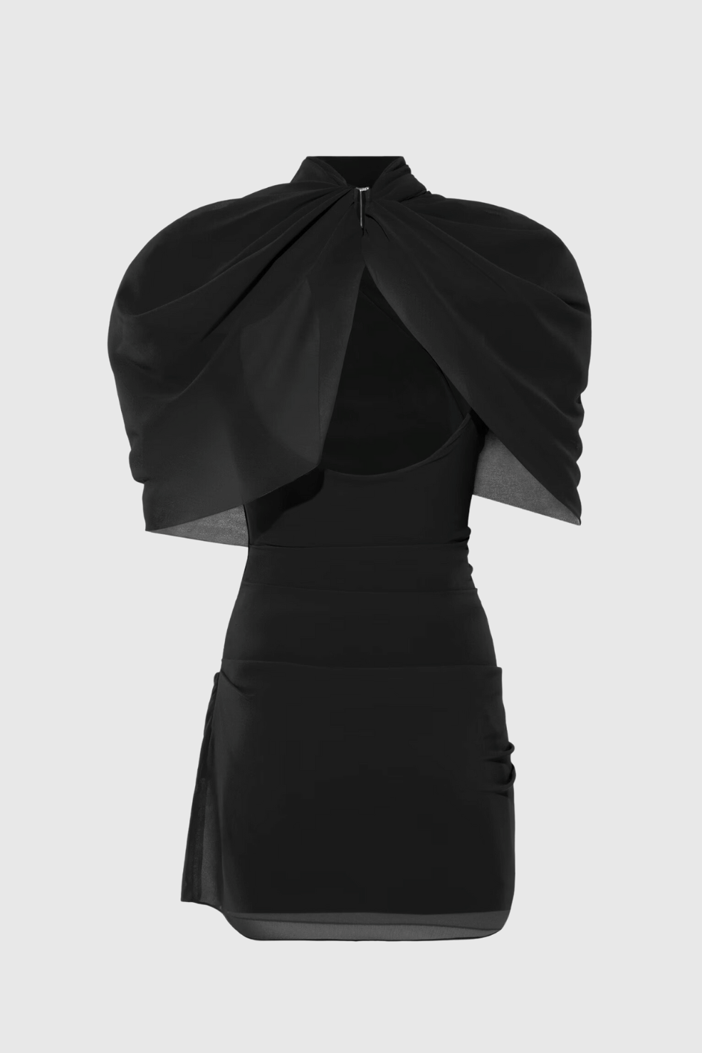 Priscilla Draped Mesh Mini Dress - Black