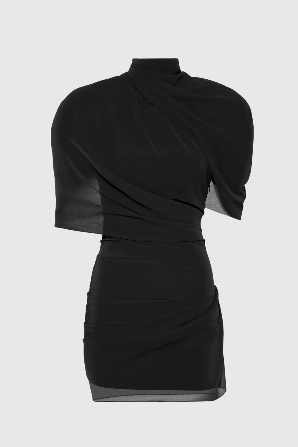 Priscilla Draped Mesh Mini Dress - Black