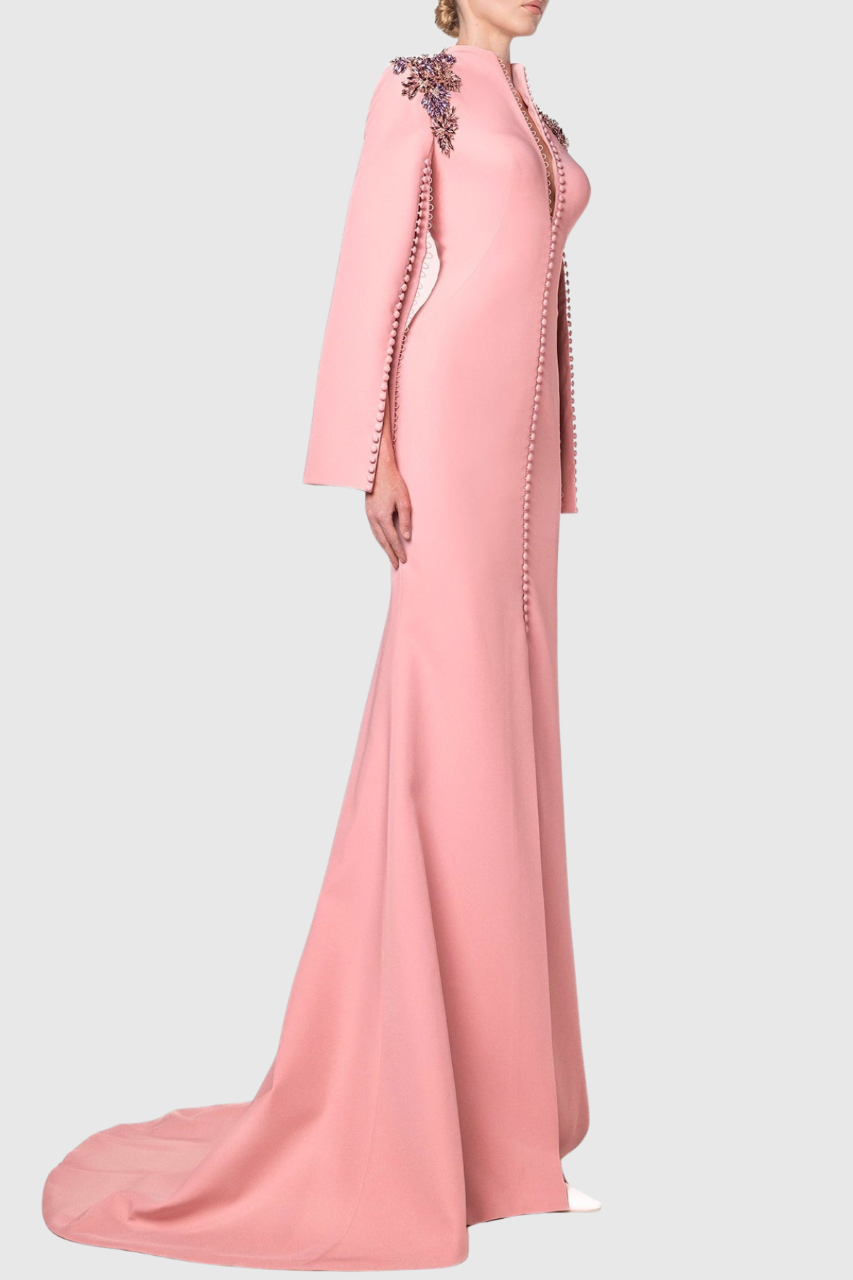 Quara Crystal Shoulder Buttoned Split Maxi Dress
