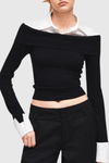 Quentia Off Shoulder Knit Shirt - Black