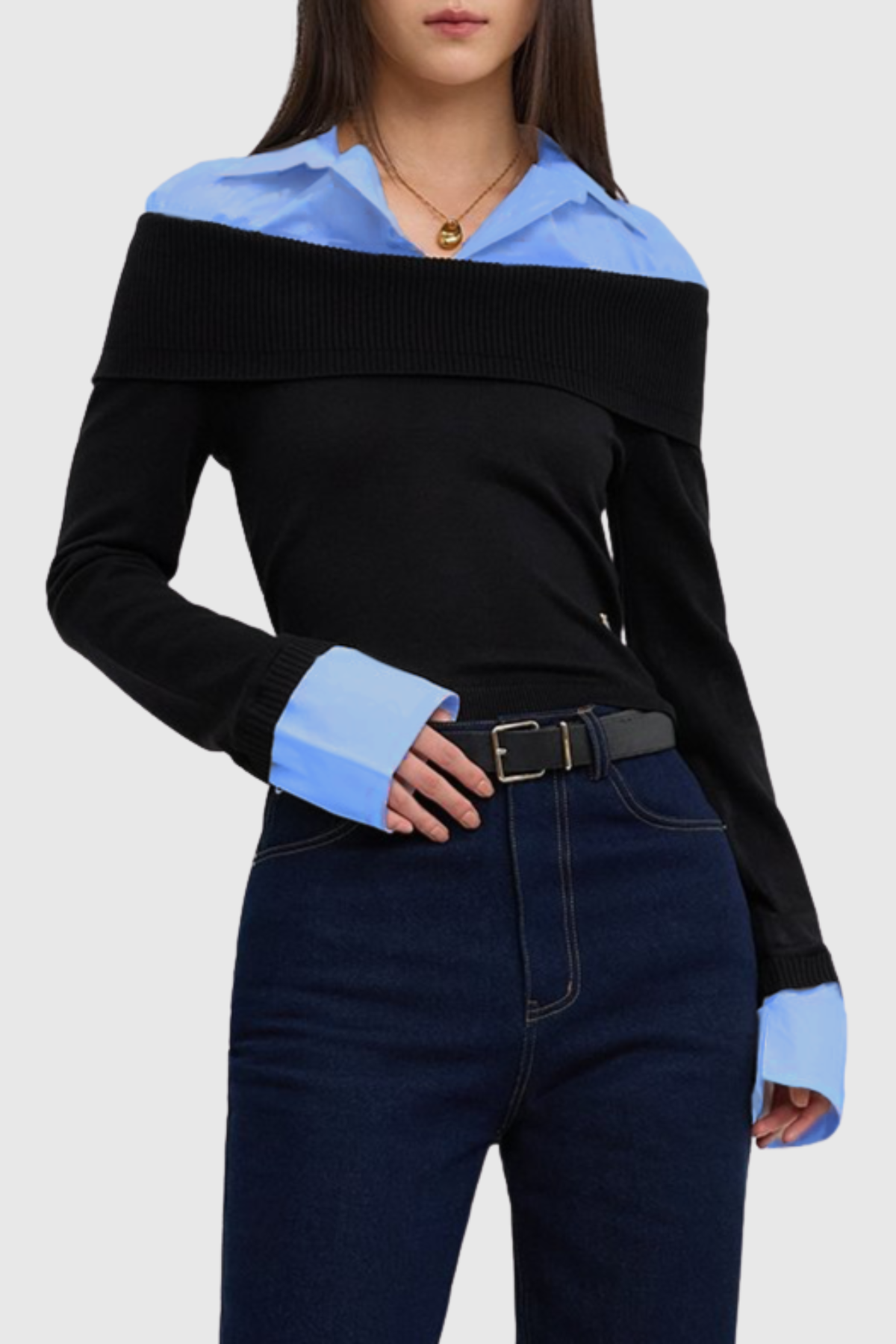Quentia Off Shoulder Knit Shirt - Blue