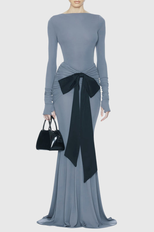 Raelyna Bow Embellished Ruched Maxi Dress
