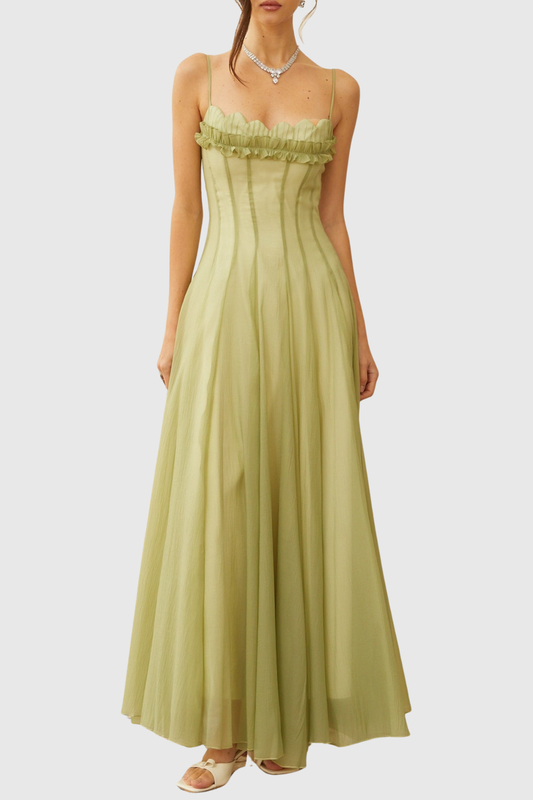Ranay Ruffled Shirred Tulle Maxi Dress