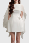 Raoul Floral Appliqué Shawl Mini Dress - White