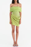 Reanko Off Shoulder Ruched Mesh Mini Dress - Green