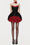 Remiel Strapless Rose Appliqué Corset Mini Dress - Red