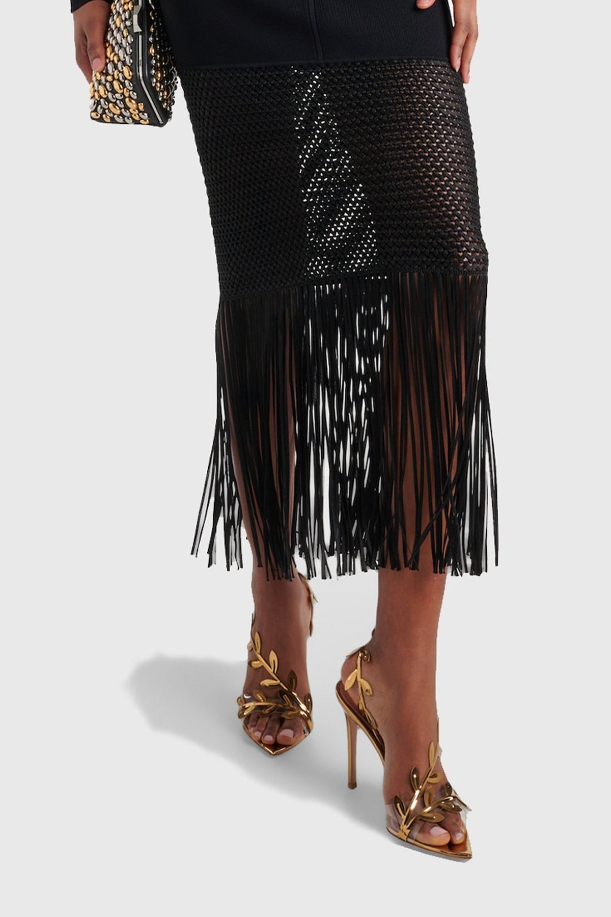 Revonda Mirrored Leaf Embellished Slingback Sandals