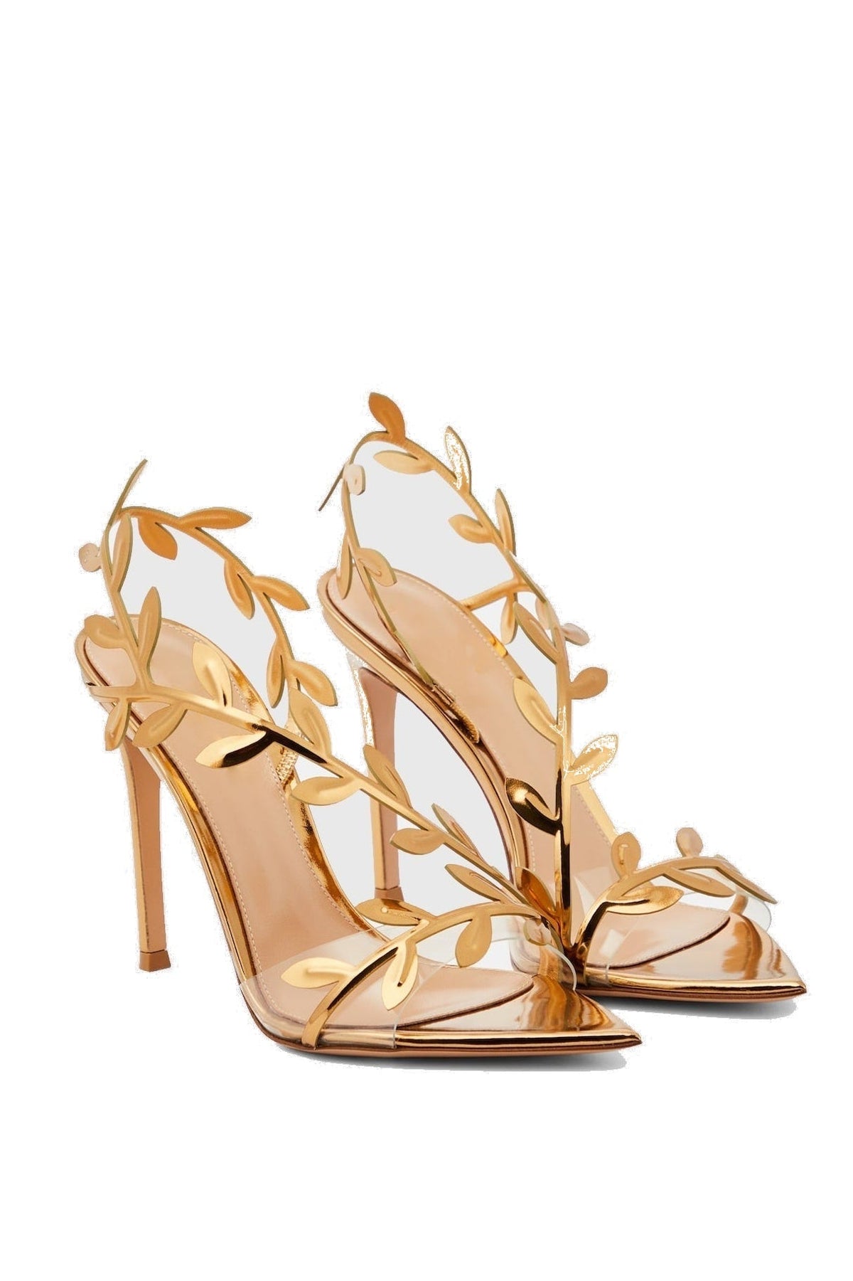 Revonda Mirrored Leaf Embellished Slingback Sandals