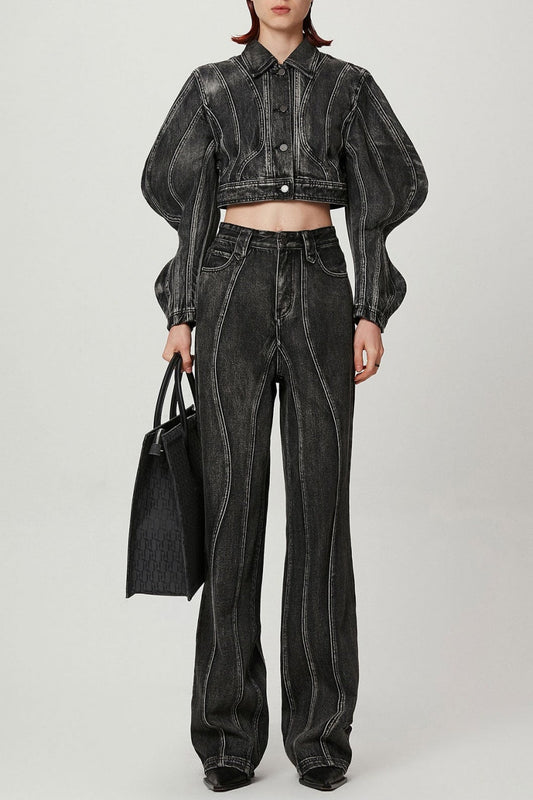 Rhea 3D Wave Deconstruction Denim Jacket