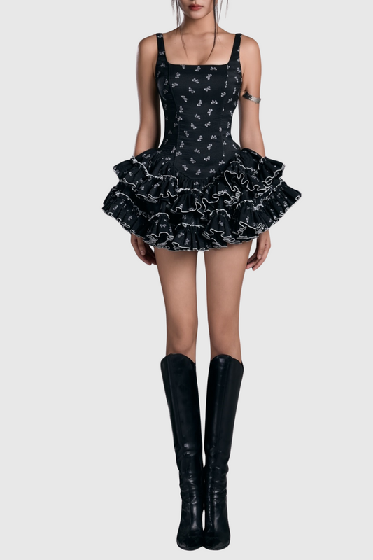 Ruze Print Ruffle Mini Dress