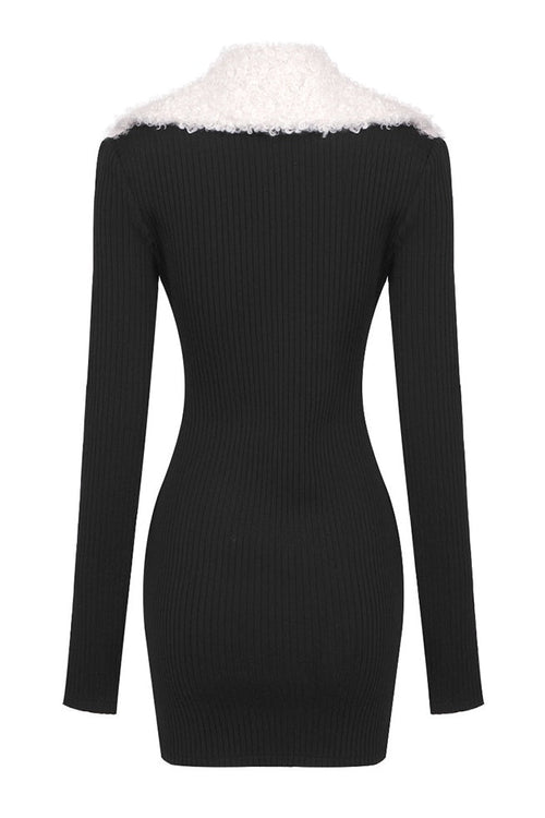 Rylee Fluffy Collared Zip Knit Mini Dress