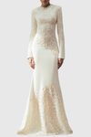 Safra Lace Sequin Satin Maxi Dress - White