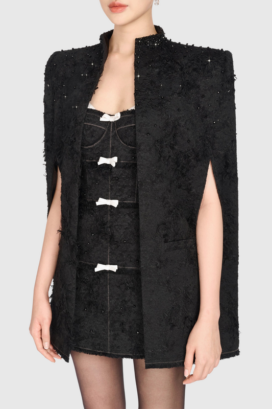 Santos Jacquard Beaded Cape - Black