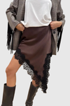 Senja Lace Trim Satin Mini Skirt - Brown