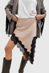 Senja Lace Trim Satin Mini Skirt - Khaki