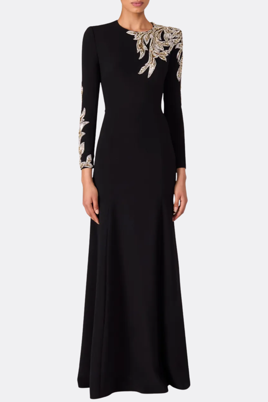 Sigria Crystal Leaf-embellished Maxi Dress - Black