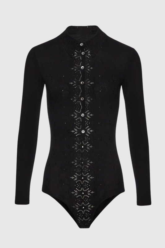Simra Embroidered Bodysuit - Black