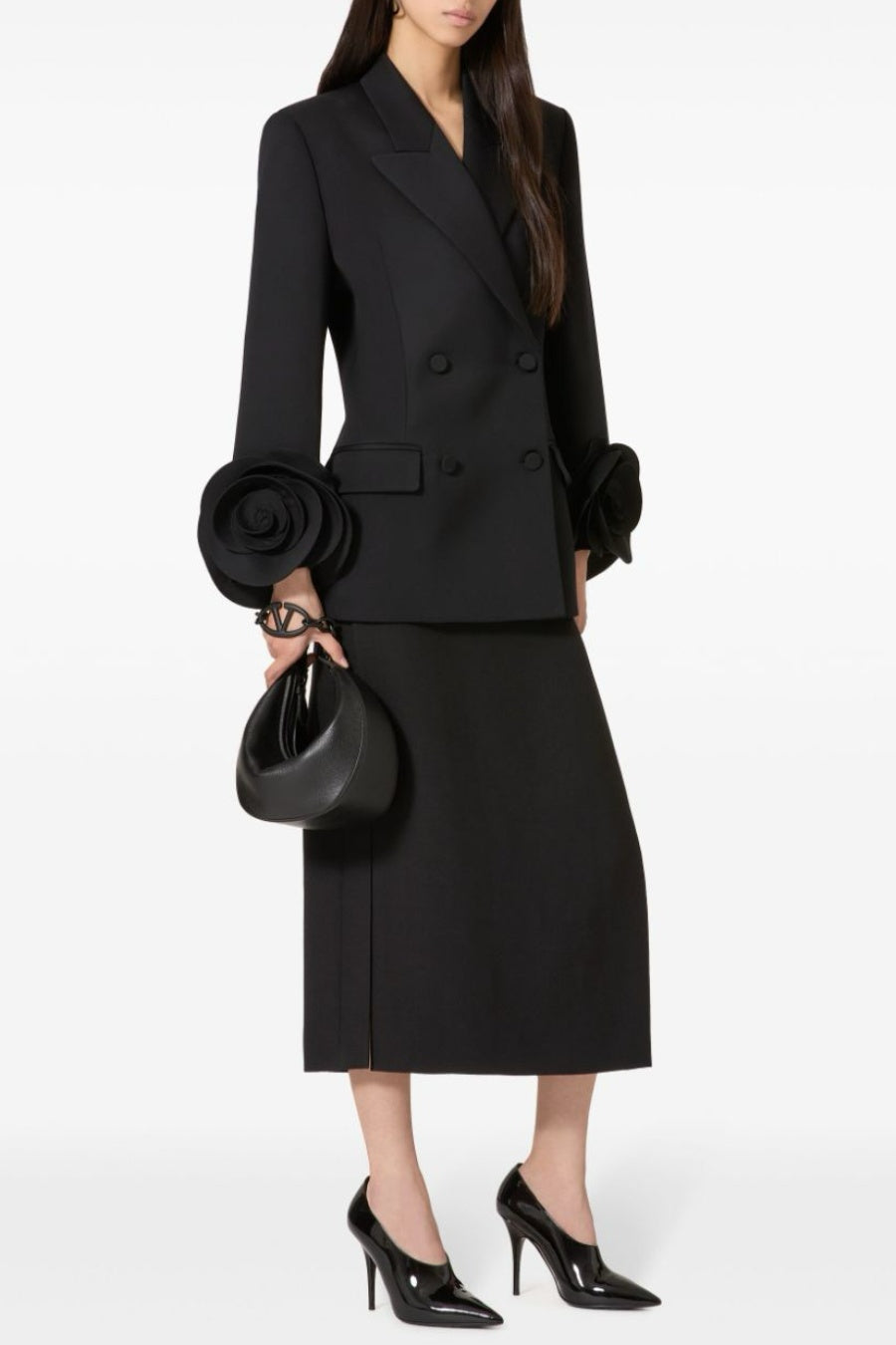 Sophia Rose Appliqué Blazer - Black