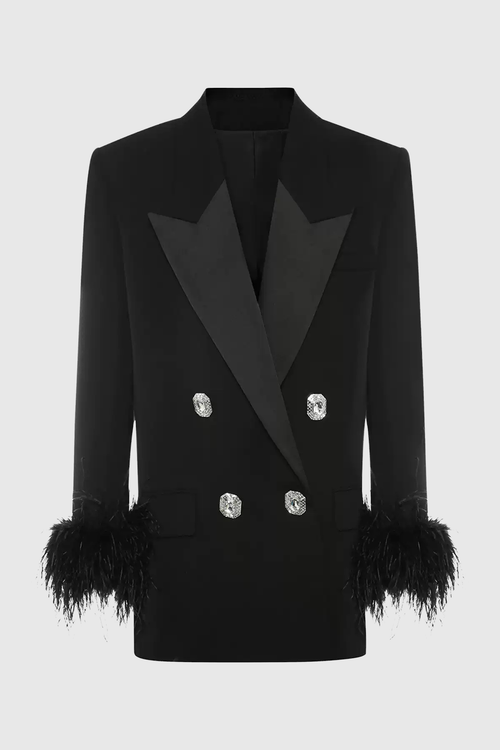 Strara Diamond Buttoned Feather Blazer