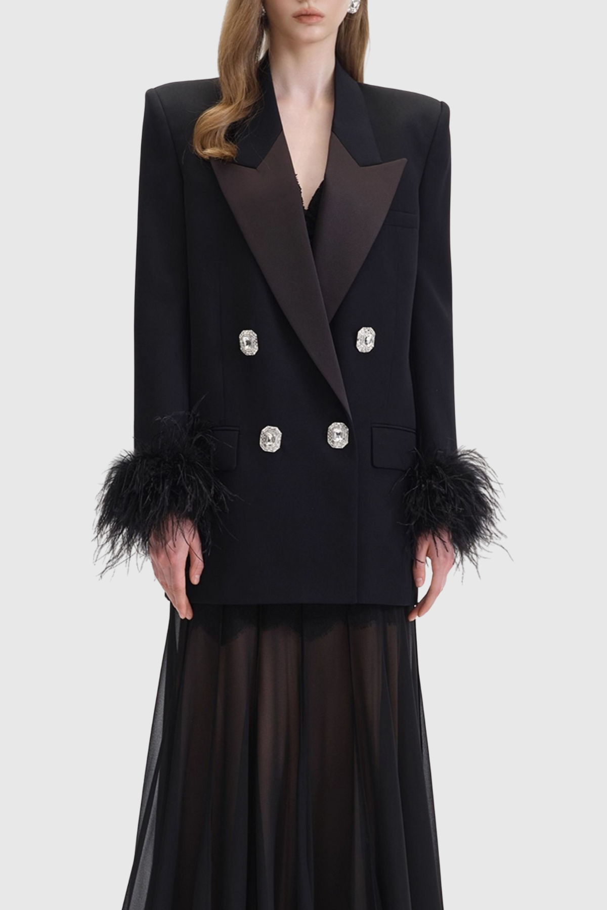 Strara Diamond Buttoned Feather Blazer