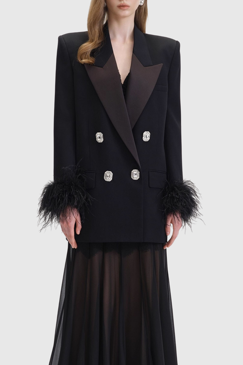 Strara Diamond Buttoned Feather Blazer