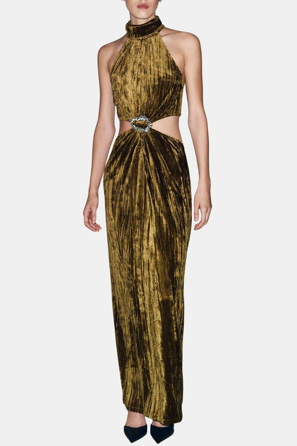 Sudya Halter Velvet Cutout Midi Dress-27