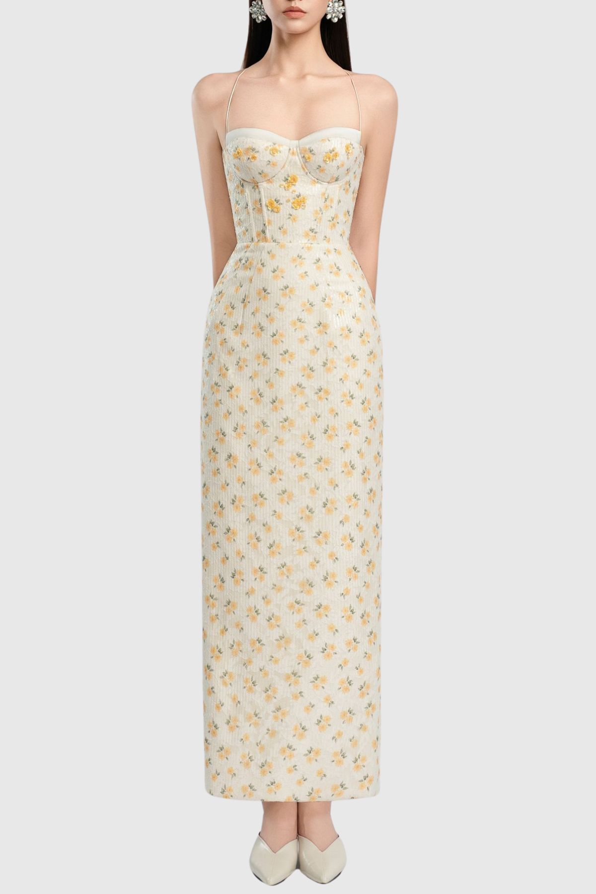 Sulliva Floral Sequin Halter Maxi Dress-79