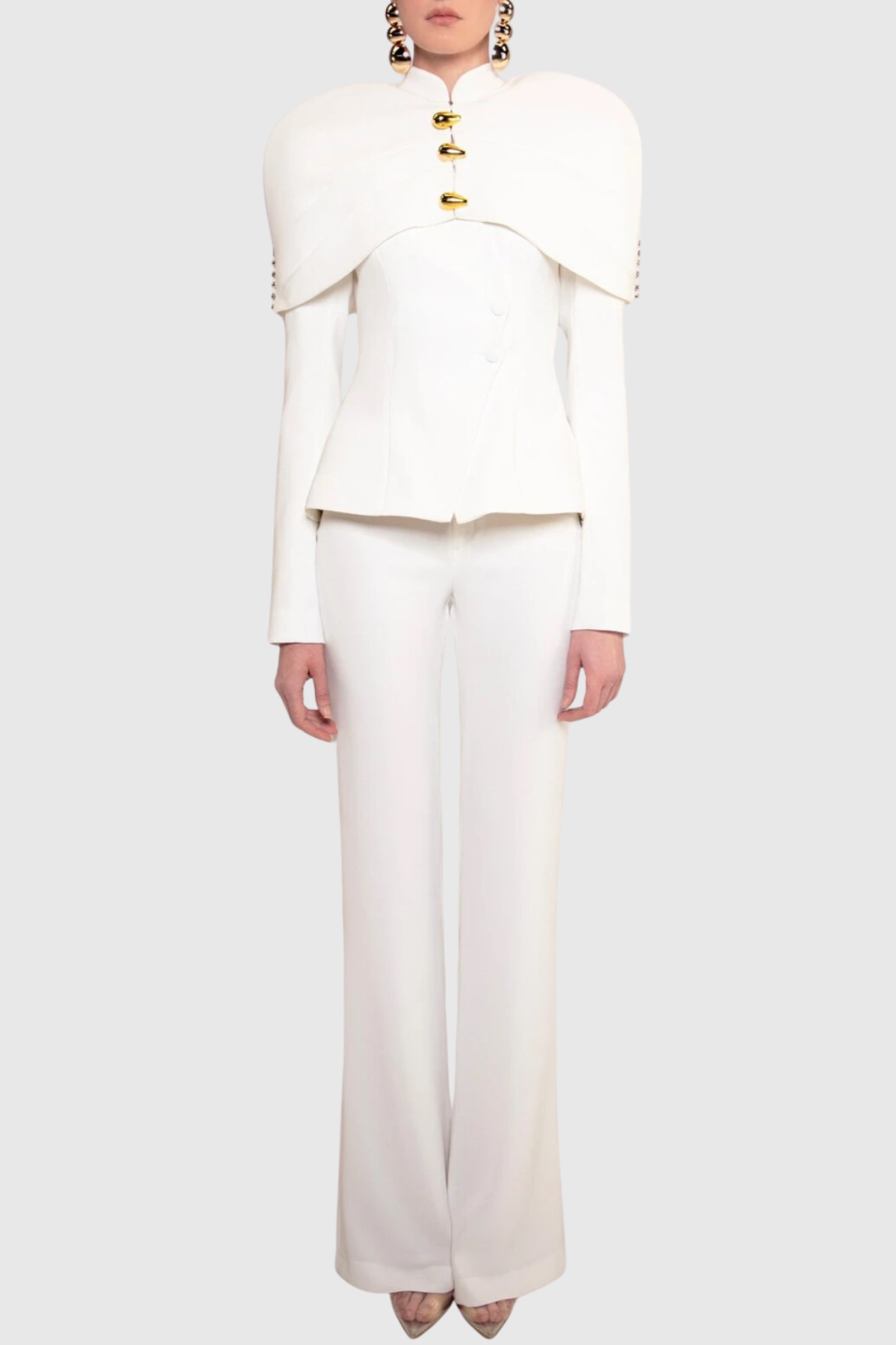 Suza Ruched Shawl Jacket - White